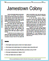 Jamestown Colony Reading Worksheet with Questions