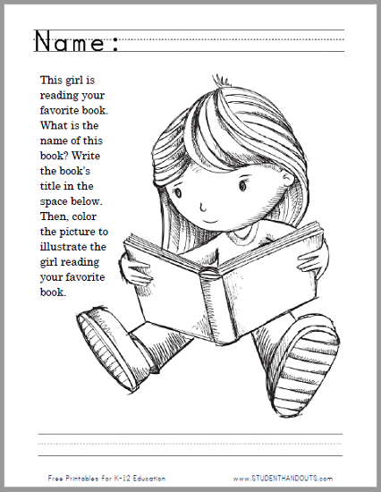 Girl Reading Your Favorite Story Coloring Page Worksheet