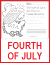Fourth of July Coloring Page with Writing Practice