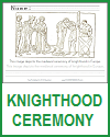 Medieval Knighthood Ceremony Coloring Page with Handwriting Practice
