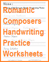 Romantic Composers Handwriting Practice Worksheets
