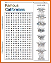 Famous Californians Word Search Puzzle