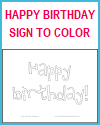 Happy Birthday Sign to Color