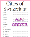 Swiss Cities in ABC Order Worksheet