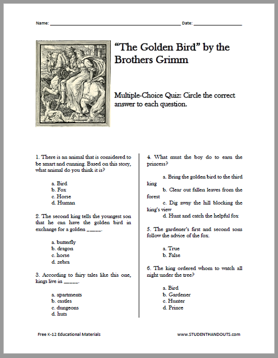 "The Golden Bird" Fairy Tale eBook - Free to print with worksheets (PDFs).