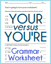Your/You're Worksheet Grammar Worksheet