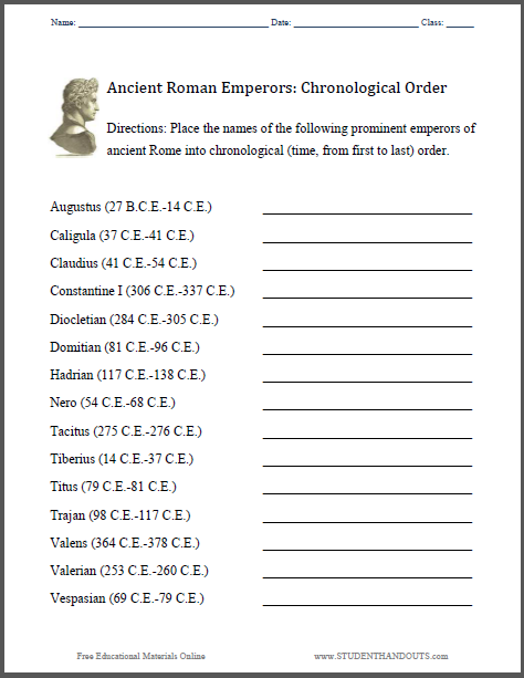 Roman Emperors: Chronology - Worksheet is free to print (PDF file).