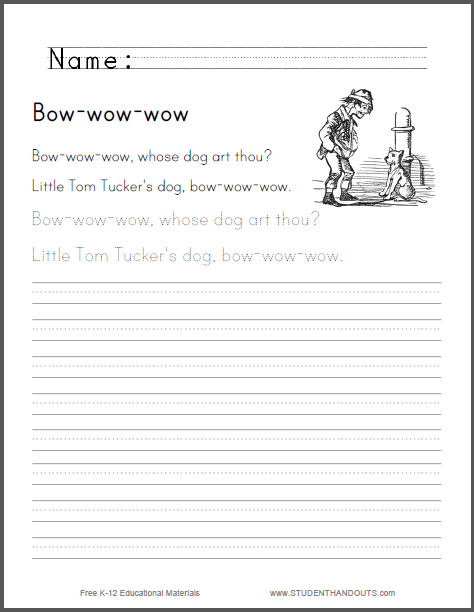 Bow-wow-wow Nursery Rhyme - Worksheet is free to print (PDF file).