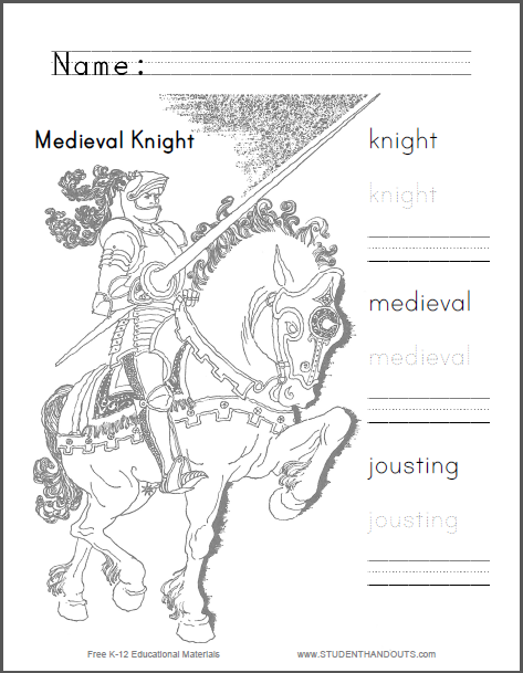 Medieval Knight Jousting Coloring Page - Free to print (PDF file).