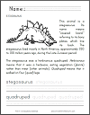 Stegosaurus Worksheet for Lower Elementary Students