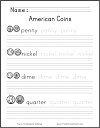 American Coins Handwriting and Spelling Worksheet