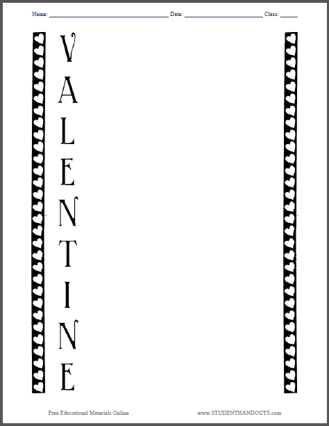 Valentine Acrostic Poem Worksheet - Free to print (PDF file).