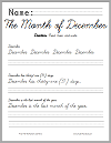 December Handwriting and Spelling Practice in Cursive or Print Font