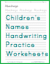 Children's Names Handwriting Practice Worksheets
