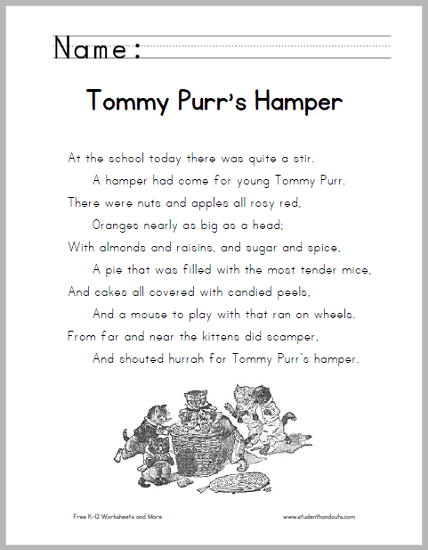 Tommy Purr's Hamper Poem - Free to print (PDF file).