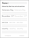 Veterans Day Trace and Print in Manuscript