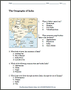Geography of India Multiple-Choice Map Worksheet