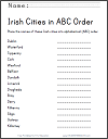 Irish Cities in ABC Order Worksheet