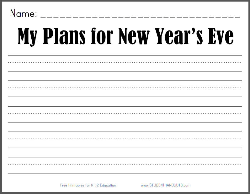 My Plans for New Year's Eve - Free printable lined K-3 writing prompt (PDF file).