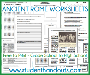 Ancient Rome Printable Worksheets - All are free to print (PDF files). For grade school through high school. Essay questions, word searches, time lines, DBQs, puzzles, and more.