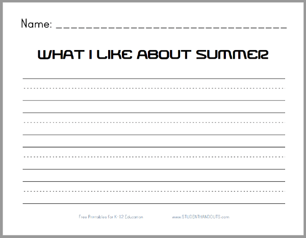 What I Like About Summer - Free printable lined writing prompt for lower elementary students.