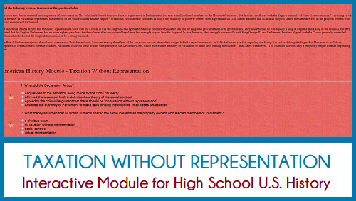 Taxation Without Representation - Interactive Module for High School United States History