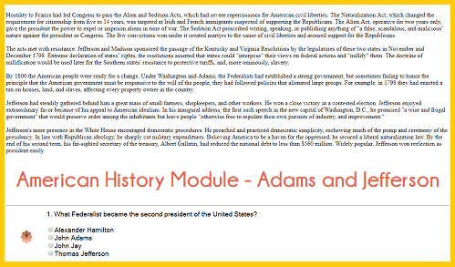 Interactive Module on Adams and Jefferson for High School United States History