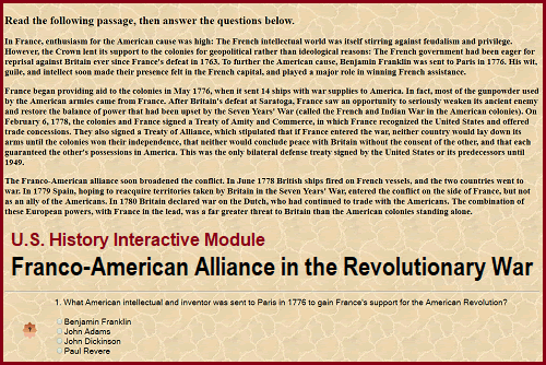 Interactive U.S. History Module on the Franco-American Alliance in the American Revolution