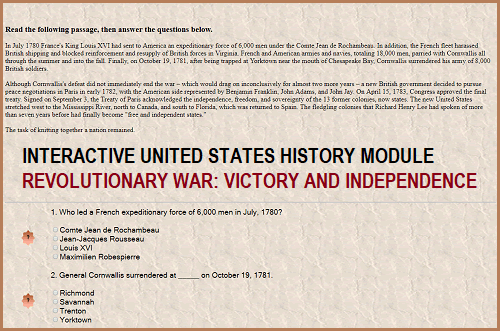 Interactive Module for U.S. History - Victory and Independence in the Revolutionary War