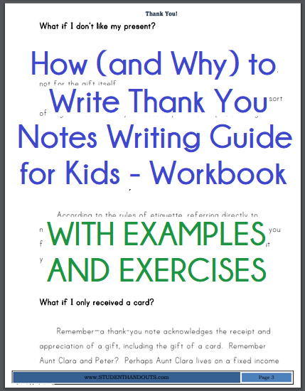 How (and Why) to Write Thank You Notes Writing Guide for Kids - Workbook is free to print (PDF file).