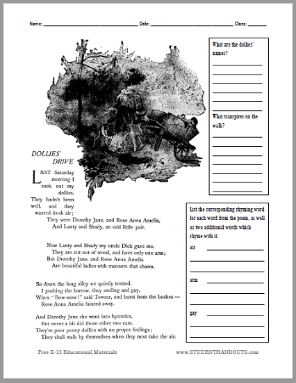 Dollies' Drive Poem Worksheet - Free to print (PDF file).