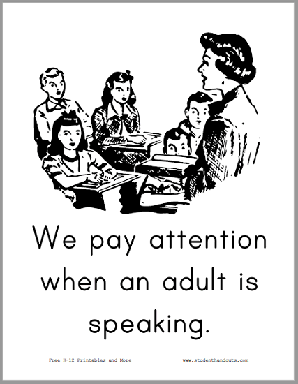 We pay attention when an adult is speaking. - Free to print (PDF file).