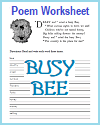 Busy Bee Poem Worksheet for Kids