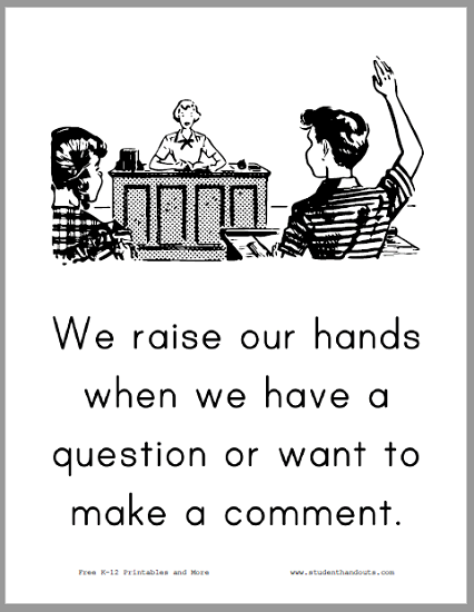 Raising Our Hands Classroom Sign - Free to print (PDF file).