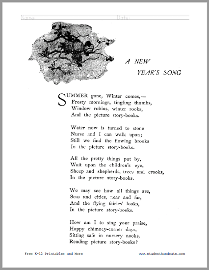 A New Year's Song Poem Worksheets - Free to print (PDF files).