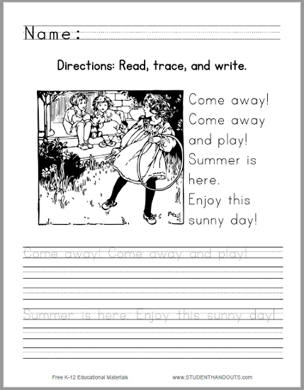 Sunny Day Handwriting Practice Worksheet - Free to print (PDF file).