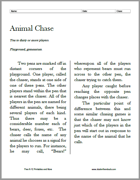 Animal Chase Outdoor Game Instructions - Free to print (PDF file).