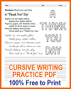 A "Thank You" Day Poem Cursive Writing Printable